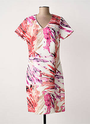 Robe mi-longue imprimé fantaisie manches courtes rose GREGORY PAT femme