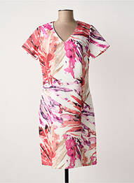 Robe mi-longue imprimé fantaisie manches courtes rose GREGORY PAT femme