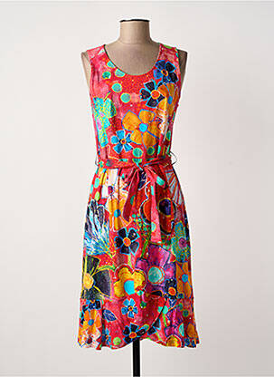 Robe mi-longue imprimé fleurs sans manche rouge DOLCEZZA femme