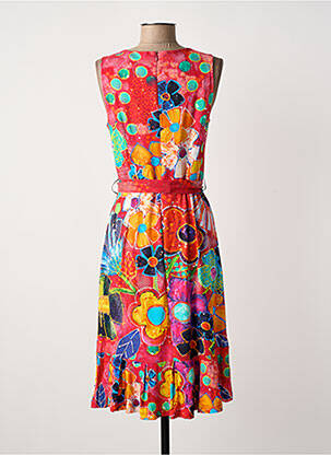 Robe mi-longue imprimé fleurs sans manche rouge DOLCEZZA femme
