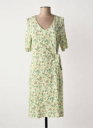 Robe mi-longue imprimé fleurs manches courtes vert FRANK WALDER femme