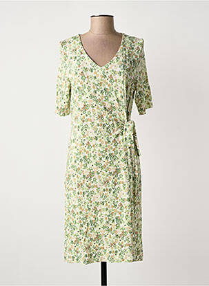 Robe mi-longue imprimé fleurs manches courtes vert FRANK WALDER femme