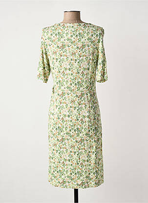 Robe mi-longue imprimé fleurs manches courtes vert FRANK WALDER femme