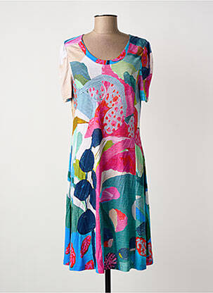 Robe mi-longue imprimé fantaisie manches courtes vert DOLCEZZA femme