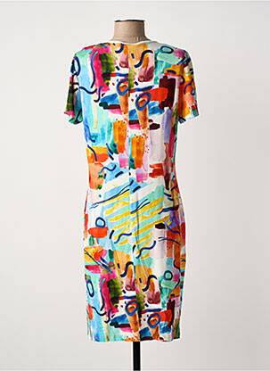Robe mi-longue imprimé fleurs manches courtes blanc GUY DUBOUIS femme
