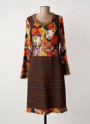 Robe mi-longue imprimé fleurs manches longues noir OLIVIER PHILIPS femme