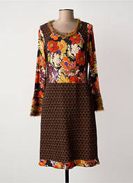 Robe mi-longue imprimé fleurs manches longues noir OLIVIER PHILIPS femme