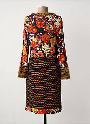 Robe mi-longue imprimé fleurs manches longues noir OLIVIER PHILIPS femme