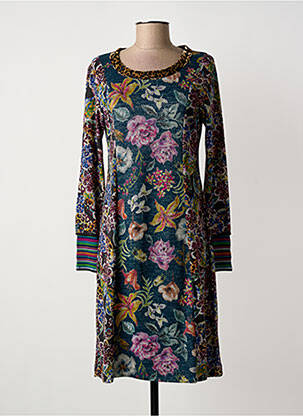 Robe mi-longue imprimé fleurs manches longues bleu OLIVIER PHILIPS femme