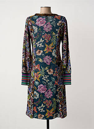 Robe mi-longue imprimé fleurs manches longues bleu OLIVIER PHILIPS femme