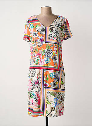 Robe mi-longue imprimé fleurs manches courtes orange GREGORY PAT femme