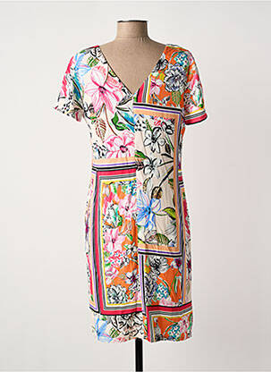 Robe mi-longue imprimé fleurs manches courtes orange GREGORY PAT femme