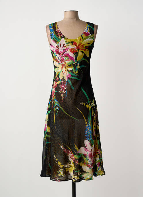 Robe mi-longue imprimé fleurs sans manche noir MYSTERY BY PSF femme
