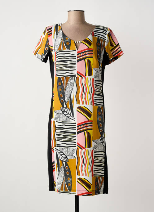 Robe mi-longue tissage crêpe manches courtes jaune ARONA femme