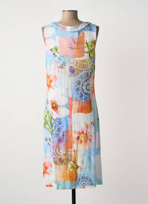Robe mi-longue imprimé fleurs sans manche bleu BARBARA LEBEK femme
