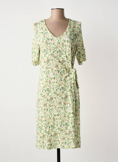 Robe mi-longue imprimé fleurs manches courtes vert FRANK WALDER femme