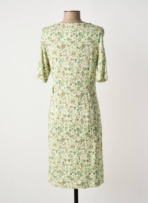 Robe mi-longue imprimé fleurs manches courtes vert FRANK WALDER femme