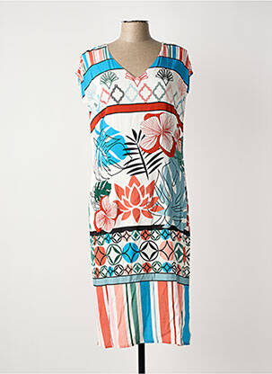 Robe mi-longue imprimé fleurs manches courtes blanc GUY DUBOUIS femme