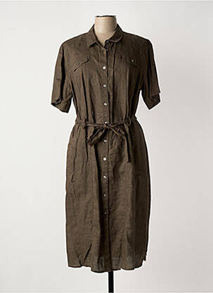 Robe mi-longue tissage crêpe manches courtes marron BARBARA LEBEK femme