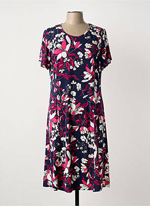 Robe mi-longue imprimé fleurs manches courtes bleu GUY DUBOUIS femme