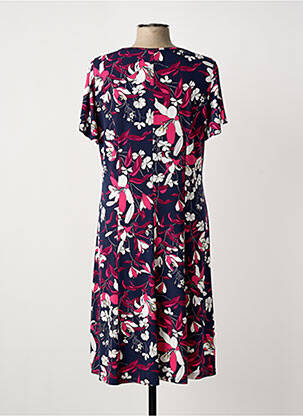 Robe mi-longue imprimé fleurs manches courtes bleu GUY DUBOUIS femme