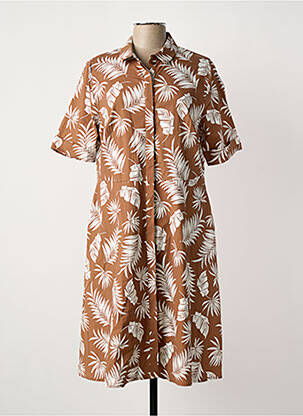 Robe mi-longue manches courtes manches courtes marron FRANK WALDER femme