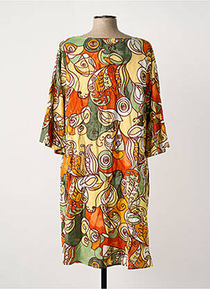 Robe mi-longue manches 3/4 manches 3/4 vert ORIENTIQUE NATURALLY femme