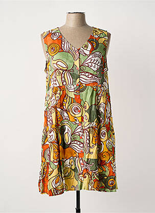 Robe courte imprimé fleurs sans manche vert ORIENTIQUE NATURALLY femme