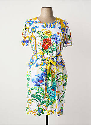 Robe mi-longue imprimé fleurs manches courtes bleu DOLCEZZA femme