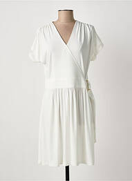 Robe mi-longue tissage crêpe manches courtes blanc ANANKE femme