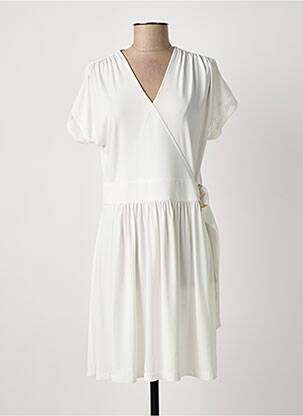 Robe mi-longue tissage crêpe manches courtes blanc ANANKE femme