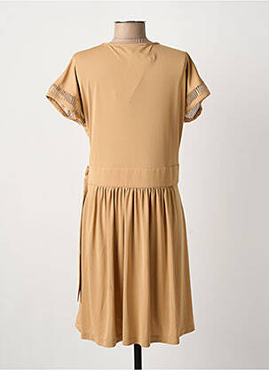 Robe mi-longue tissage crêpe manches courtes marron ANANKE femme