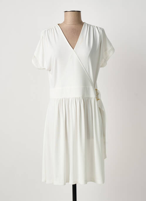 Robe mi-longue tissage crêpe manches courtes blanc ANANKE femme