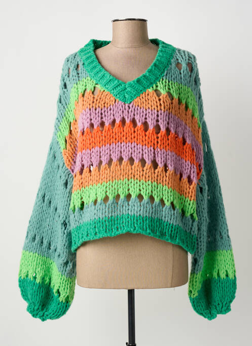 Pull maille ajourée manches longues vert GOLD&SILVER PARIS femme