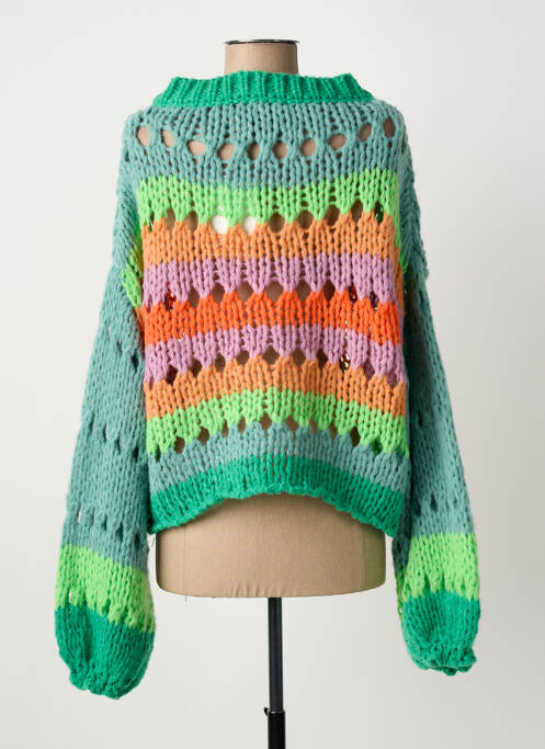 Pull maille ajourée manches longues vert GOLD&SILVER PARIS femme