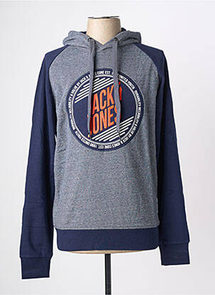 Sweat-shirt à capuche broderie manches longues bleu JACK & JONES homme