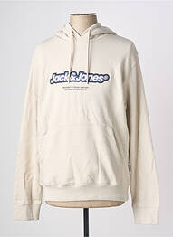 Sweat-shirt à capuche poches manches longues beige JACK & JONES homme