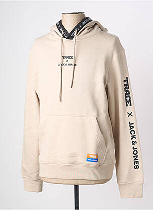 Sweat-shirt à capuche broderie manches longues beige JACK & JONES homme