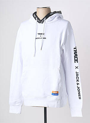 Sweat-shirt à capuche broderie manches longues blanc JACK & JONES homme