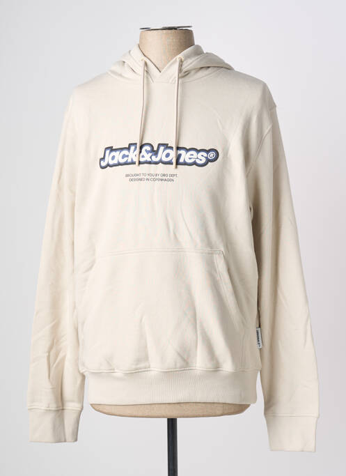 Sweat-shirt à capuche poches manches longues beige JACK & JONES homme
