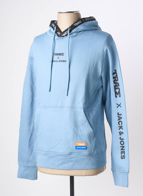 Sweat-shirt à capuche broderie manches longues bleu JACK & JONES homme