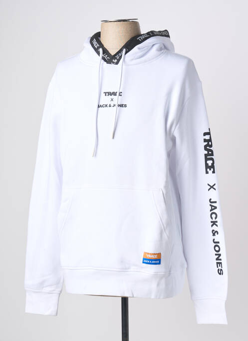 Sweat-shirt à capuche broderie manches longues blanc JACK & JONES homme