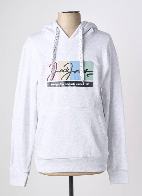 Sweat-shirt à capuche poches manches longues gris JACK & JONES homme