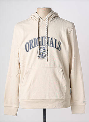Sweat-shirt à capuche poches manches longues beige JACK & JONES homme