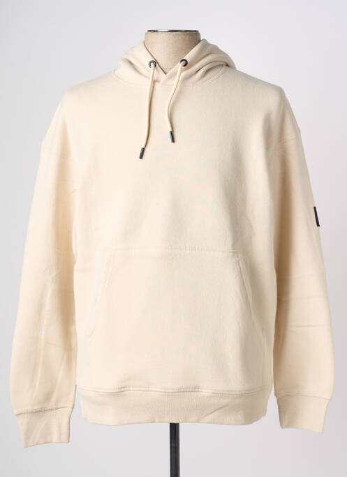 Sweat-shirt à capuche poches manches longues beige JACK & JONES homme