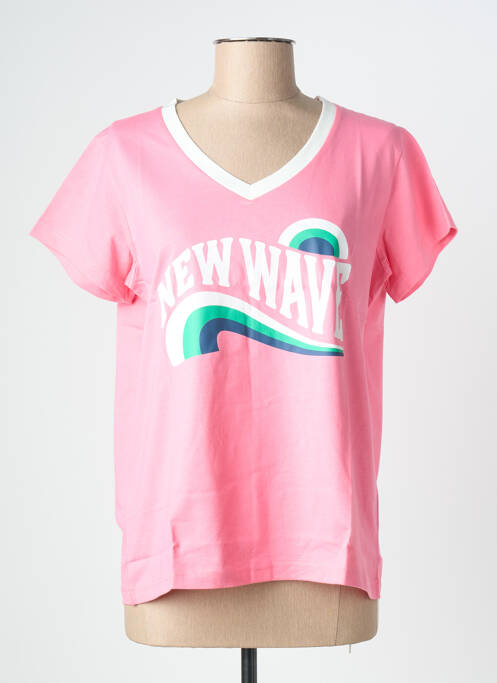 T-shirt sérigraphie floquée manches courtes rose NINE TEES femme