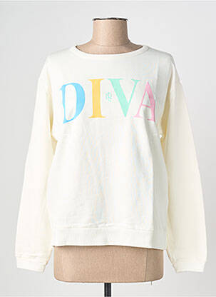 Sweat-shirt sérigraphie floquée manches longues blanc NINE TEES femme