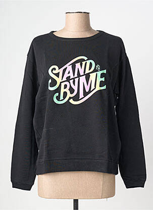 Sweat-shirt sérigraphie floquée manches longues noir NINE TEES femme