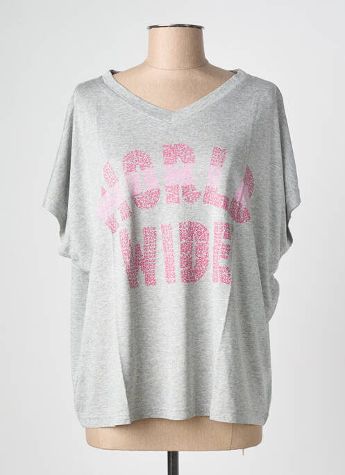 Top imprimé fantaisie manches courtes gris NINE TEES femme