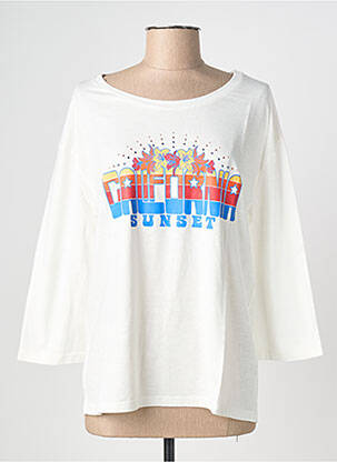 T-shirt sérigraphie floquée manches 3/4 blanc NINE TEES femme